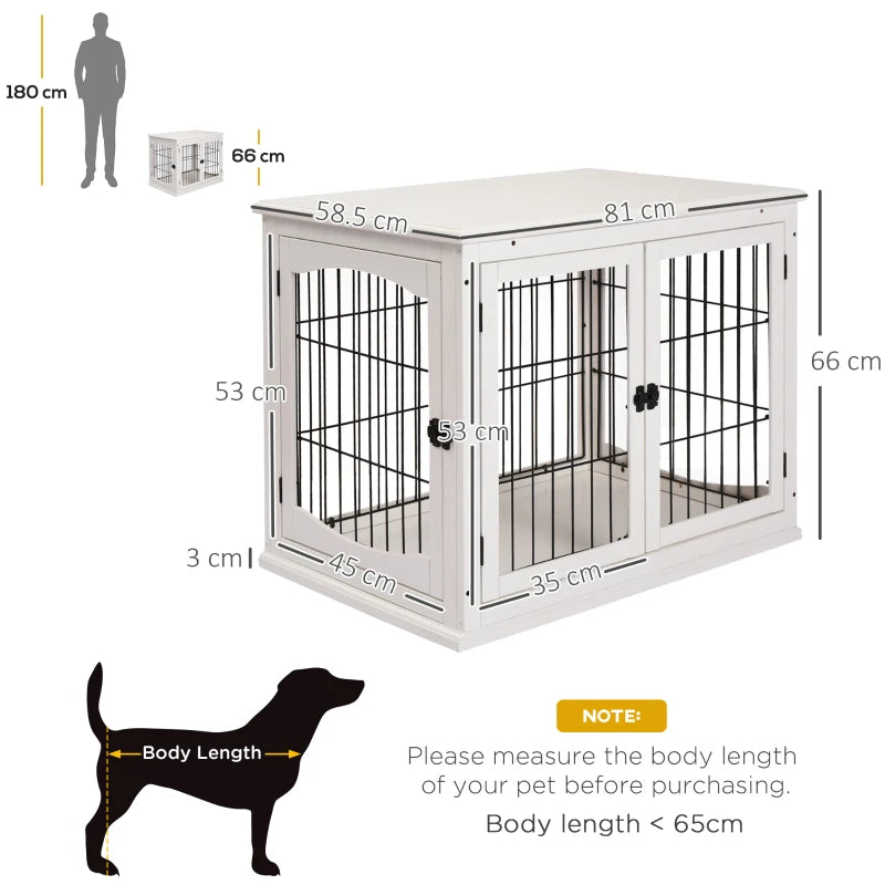 Stylish Dog Crate Furniture - Puppy End Table Kennel with 2 Doors for Medium & Small Dogs, White, 81x58.5x66 cm