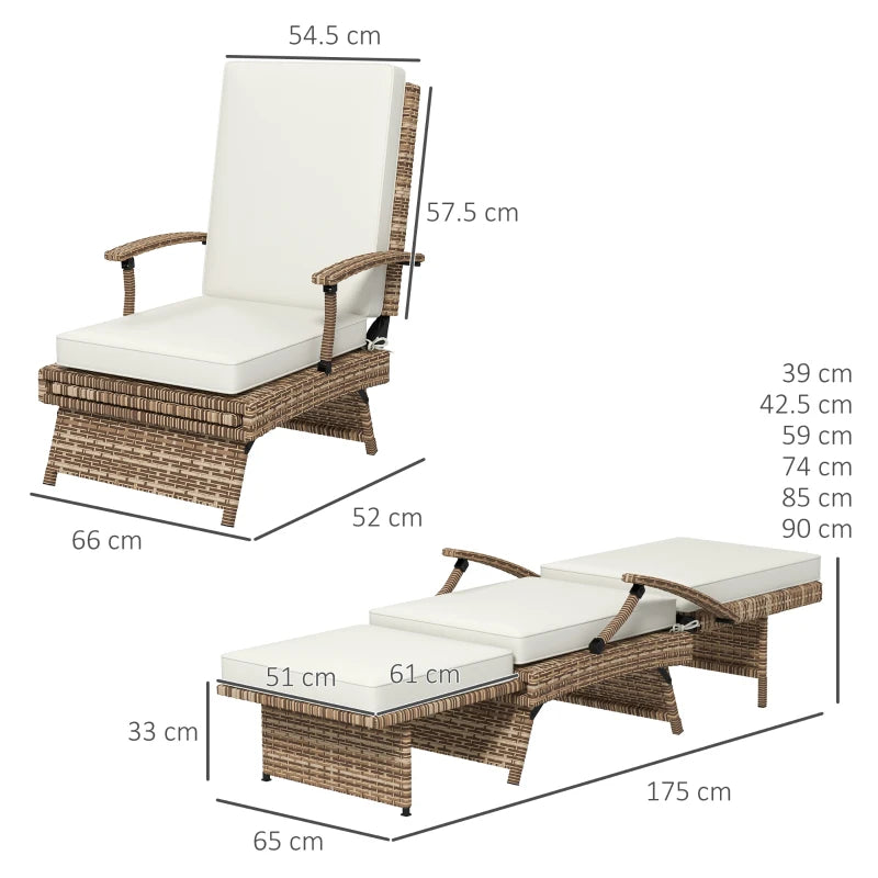 Adjustable Rattan Lounger - White/Brown