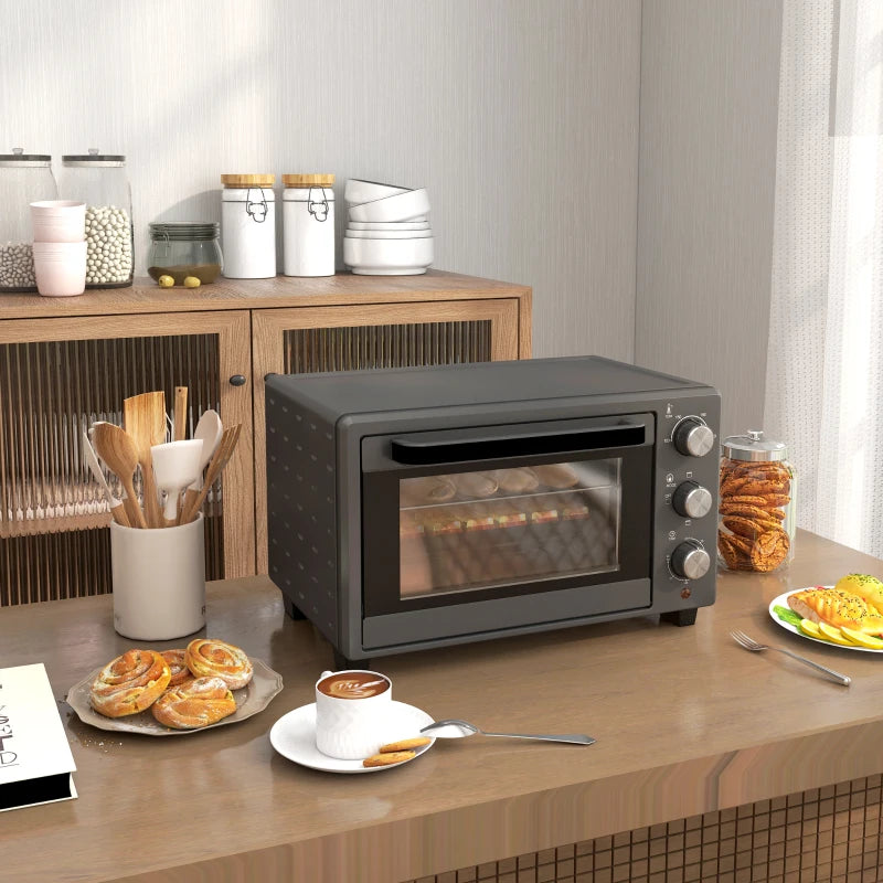 21L Mini Countertop Oven - Adjustable Temperature 100°C-230°C, Compact Grey Design for Efficient Cooking