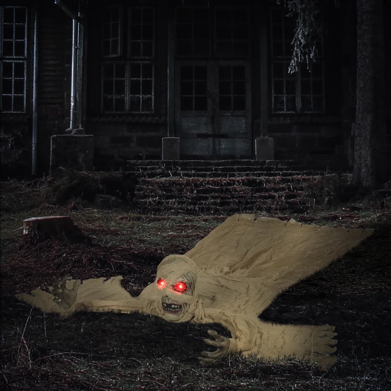 183 cm Life Size Crawling Mummy with LED Eyes - Scary Animated Halloween Decoration, Battery Operated, Indoor/Outdoor Party Prop