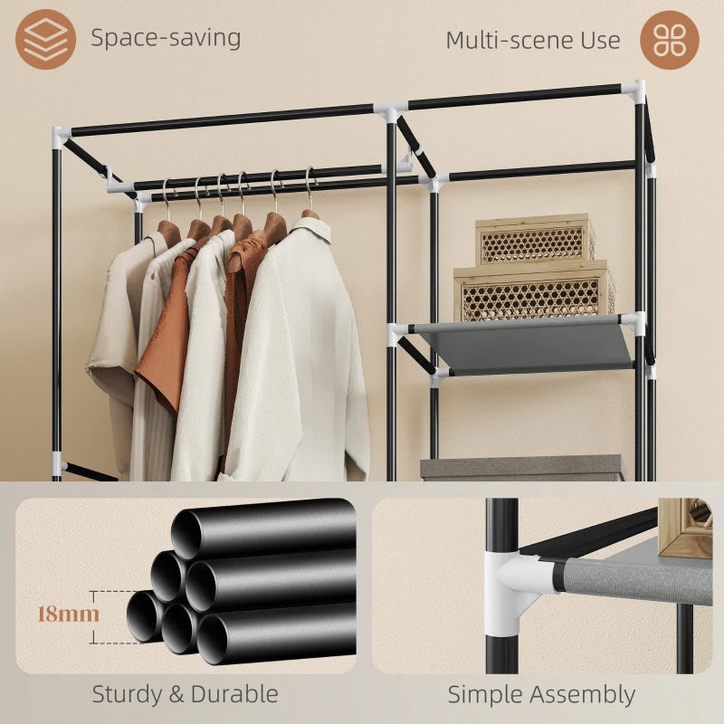 Portable Fabric Wardrobe with 6 Shelves and Hanging Rail Light Grey 103x43x162.5 cm