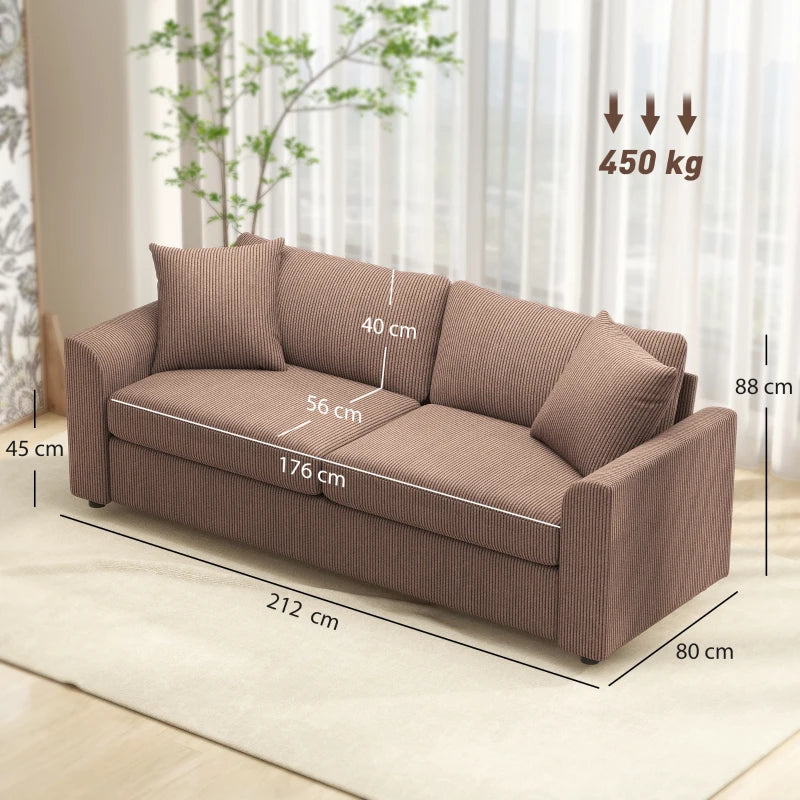Modern 3-Seater Fabric Sofa with Spring Cushions and Scatter Cushions for Living Room and Home Office