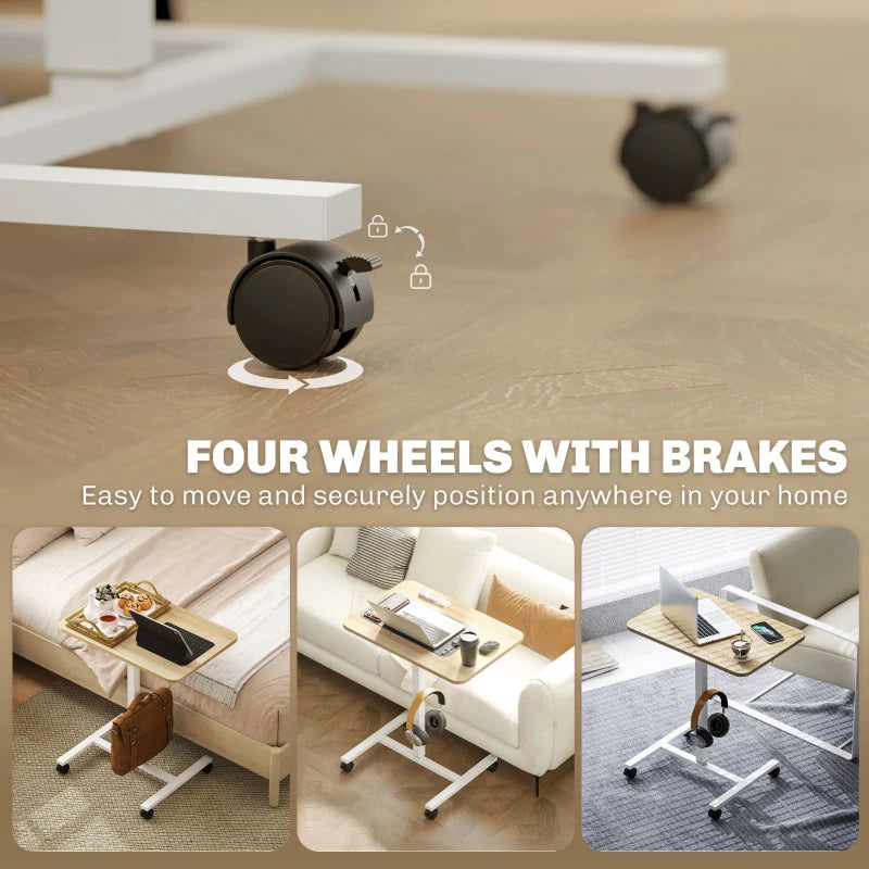 Adjustable Sit-To-Stand Desk 75-115cm - Manual Height Control, Modern White/Wood-Effect Finish for Home Office Ergonomics