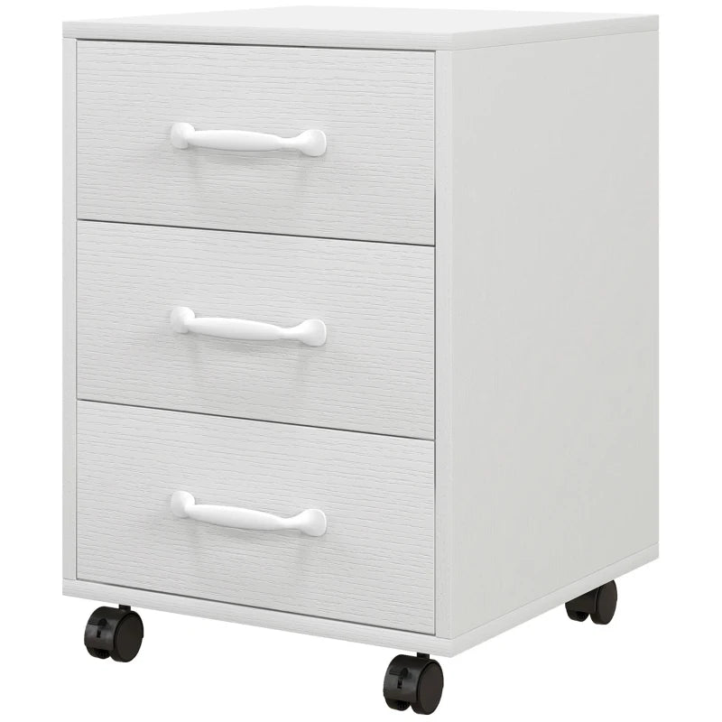 3 Drawer Mobile File Cabinet on Wheels - White Storage Solution for Home Office & Study