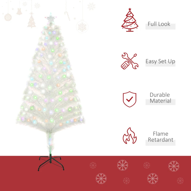 5ft Prelit Artificial Christmas Tree with Fiber Optic LED Lights - White Holiday Home Xmas Decoration