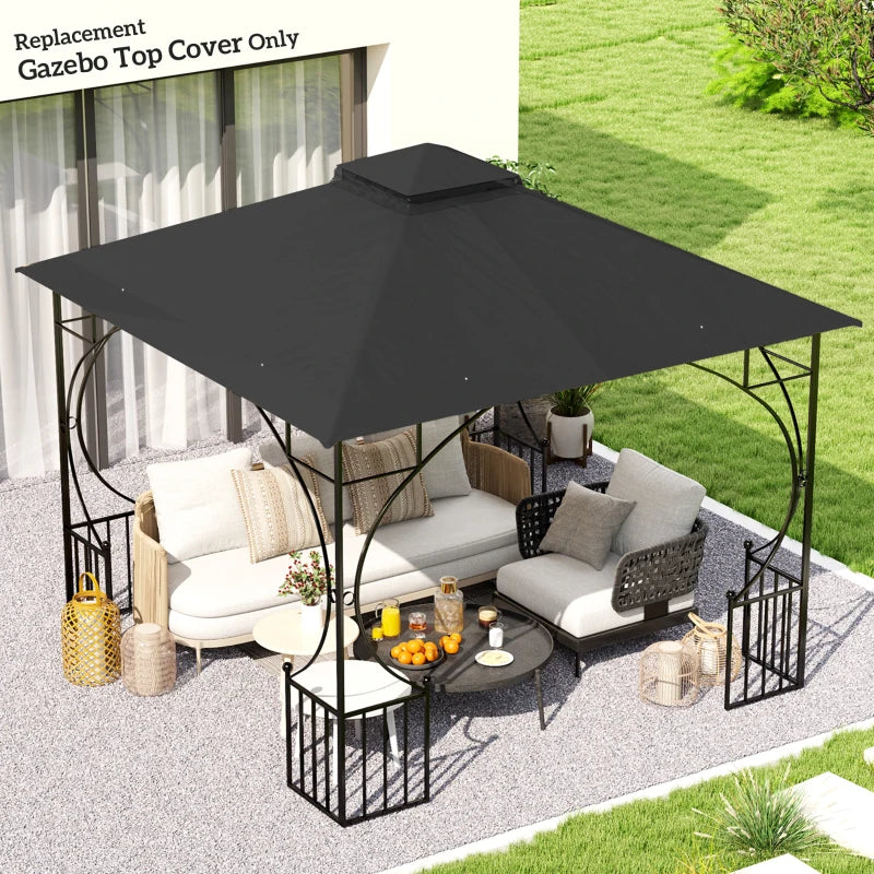 3mx3m Black Replacement Gazebo Canopy - Double Tier Roof Top for Garden, Patio, Outdoor Use (Top Only)