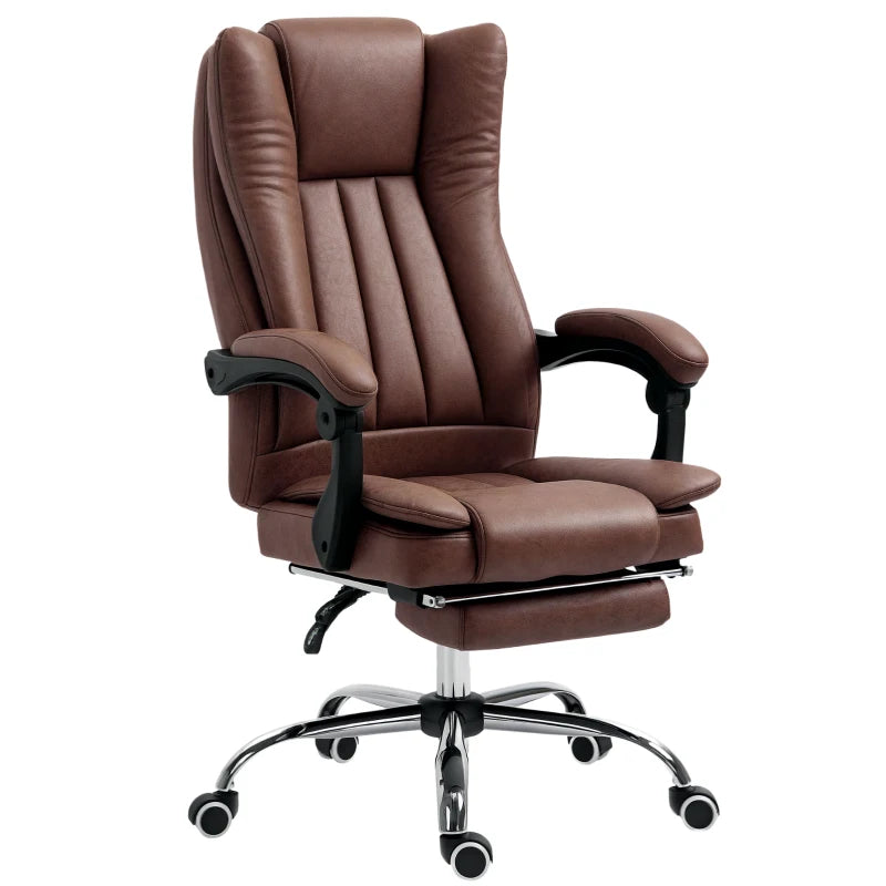 Vinsetto Brown Microfibre Home Office Chair - Reclining Desk Chair with Armrests, Swivel Wheels & Footrest