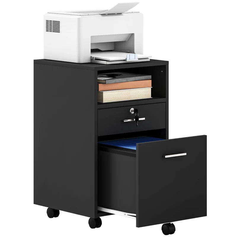 Vinsetto Lockable Two-Drawer Filing Cabinet on Wheels - Stylish Black Storage Solution for Home Office Organization
