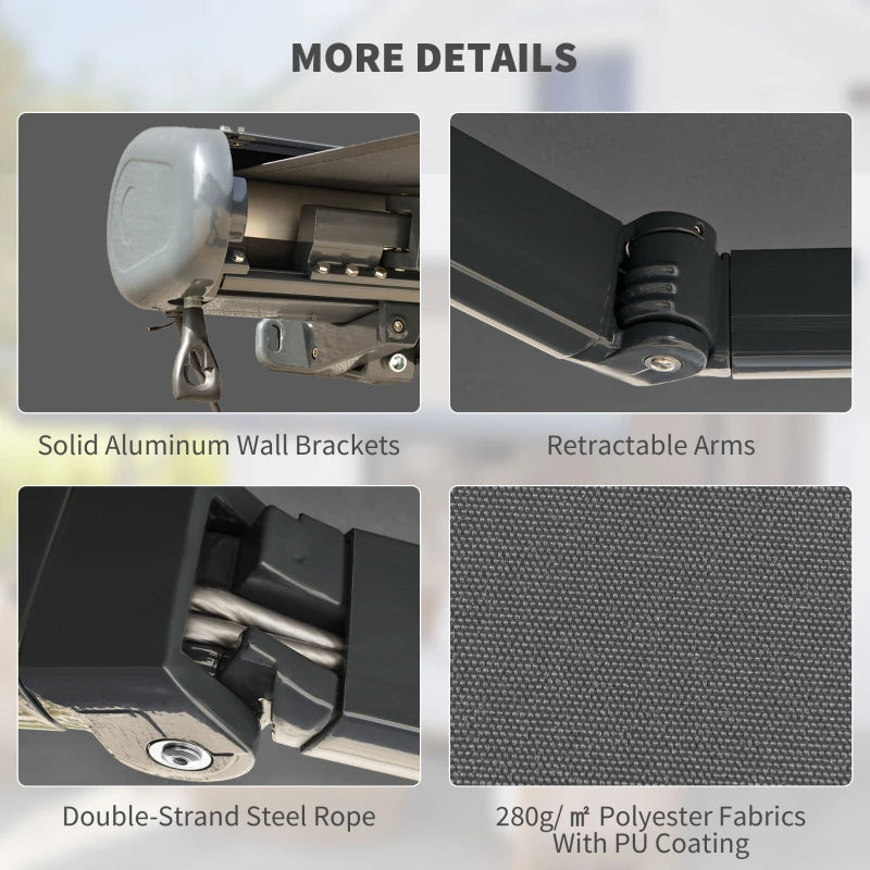 Grey 3.5m x 3m Electric Awning with Remote Controller - Aluminium Frame DIY Retractable Awning, UV50+ Sun Shade Canopy