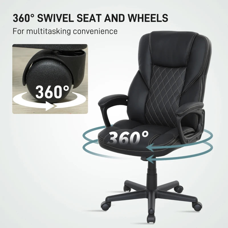 High Back Executive Office Chair - PU Leather Swivel Desk Chair with Tilt, Armrests & Adjustable Height - Black