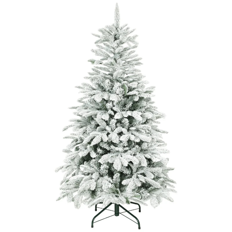 5ft Flocked Christmas Tree with 717 Branches - Hinged Design, Foldable Metal Stand, Easy Assembly for Home & Office Decor