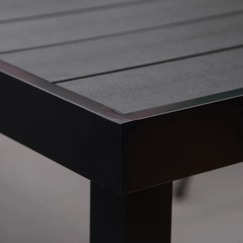 Black Aluminium Outdoor Dining Table for 8, Faux Wood Top, 190x90x74cm