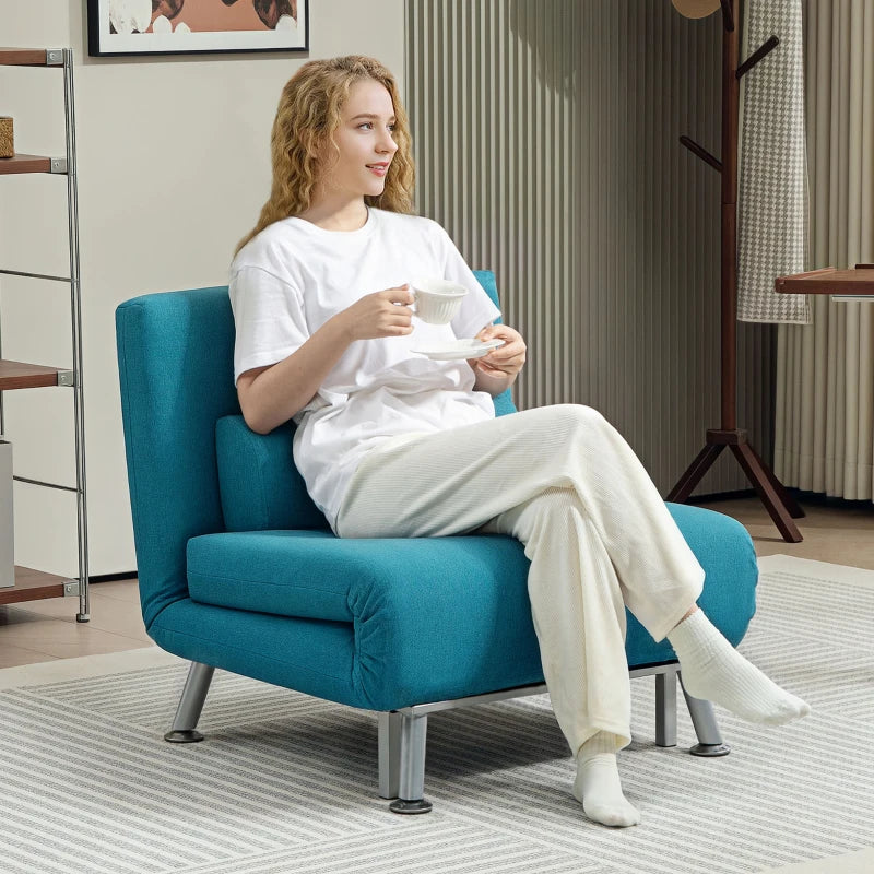 Linen-Feel Dark Blue Sleeper Chair for Stylish and Comfortable Guest Accommodation