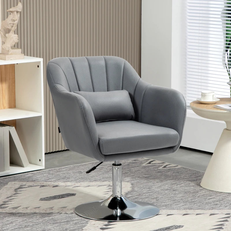 Contemporary Swivel Microfibre Accent Chair with Adjustable Height, Thick Cushion and Lumbar Support for Living Room or Office in Dark Grey