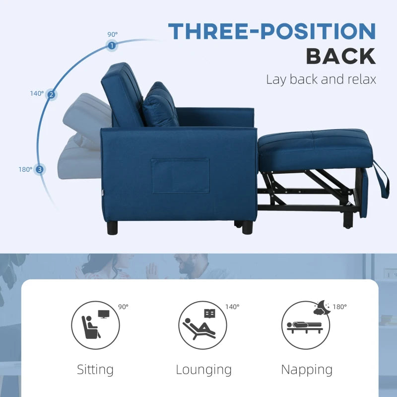 Linen-Look Blue Single Chair Bed for Stylish and Comfortable Seating Solutions