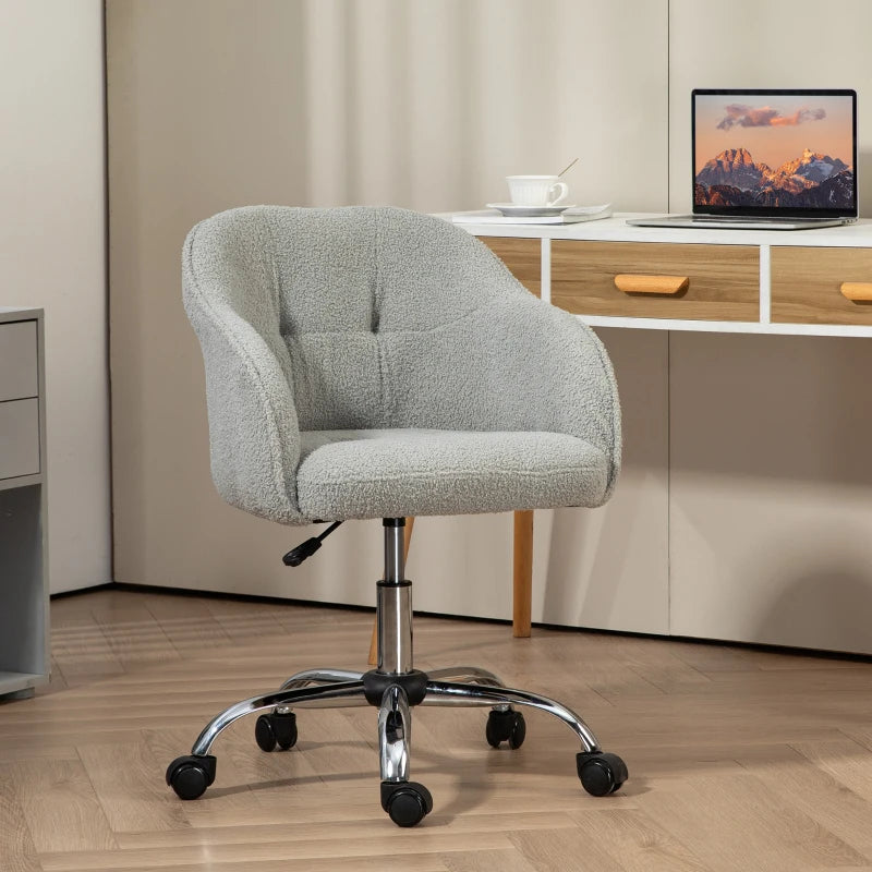 Comfortable Teddy Fleece Swivel Office Chair in Grey - Ergonomic Design for Home and Office Use