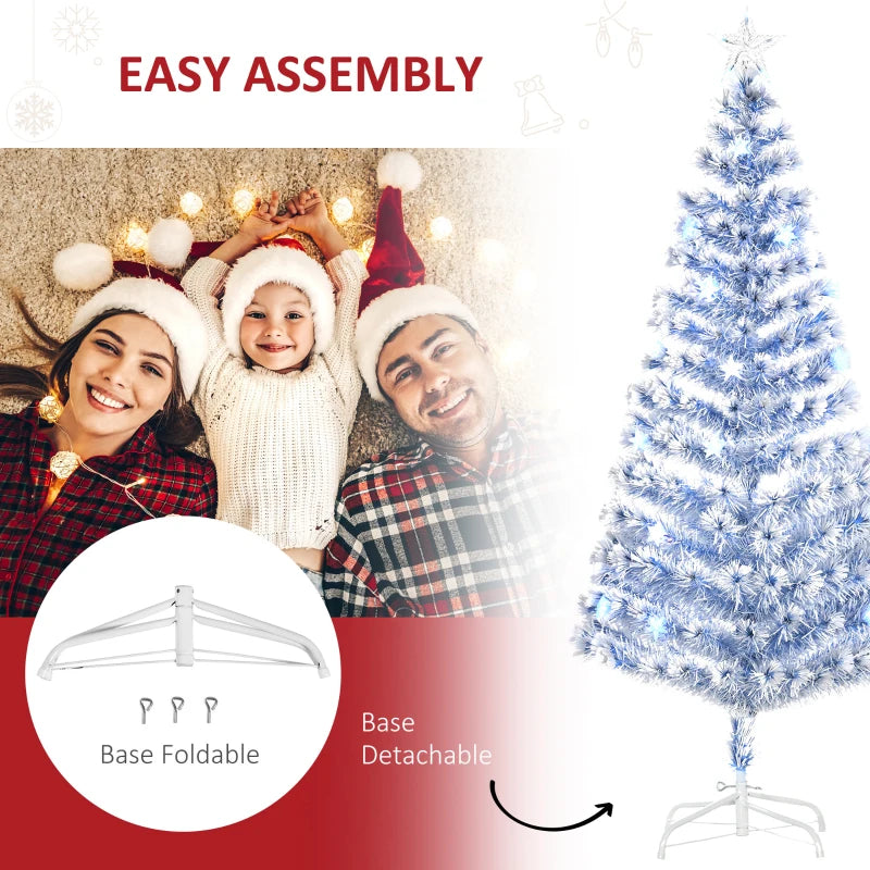 6FT Pre-Lit Artificial Fibre Optic Christmas Tree with LED Lights - Easy Storage Seasonal Decoration in White & Blue