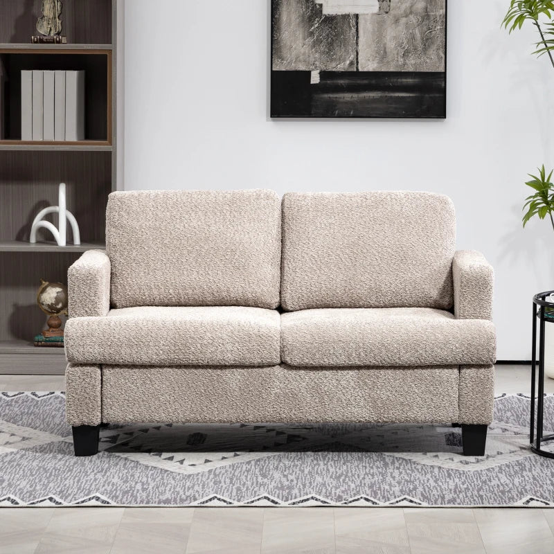 Stylish 2 Seater Loveseat Sofa with Removable Cushions in Light Brown Chenille Fabric for Living Room