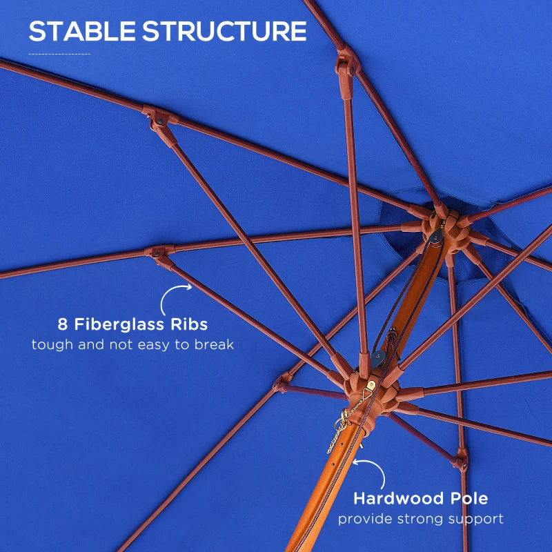Blue 2.5m Round Garden Parasol Umbrella with Wooden Pole