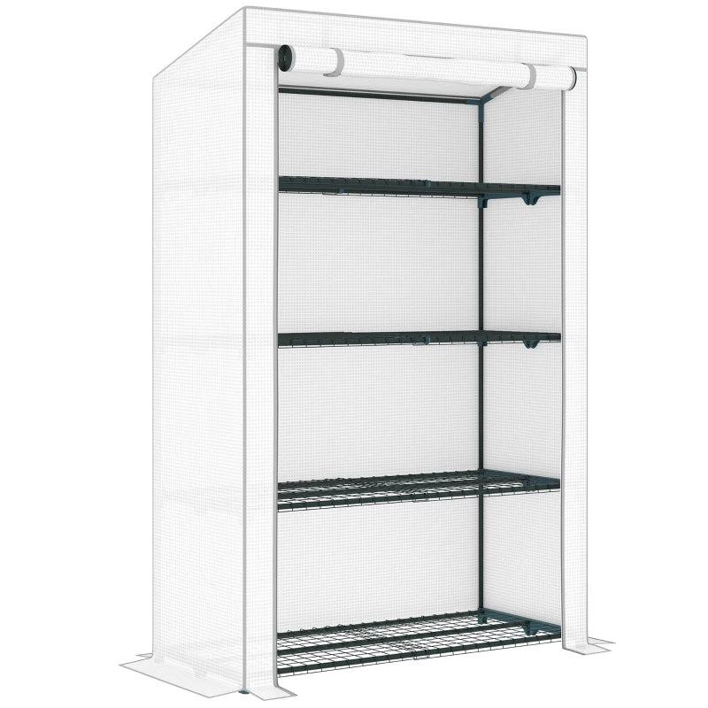 4 Tier Portable Mini Greenhouse - 110 x 50 x 171cm, Grey with Reinforced PE Cover and Roll-Up Door