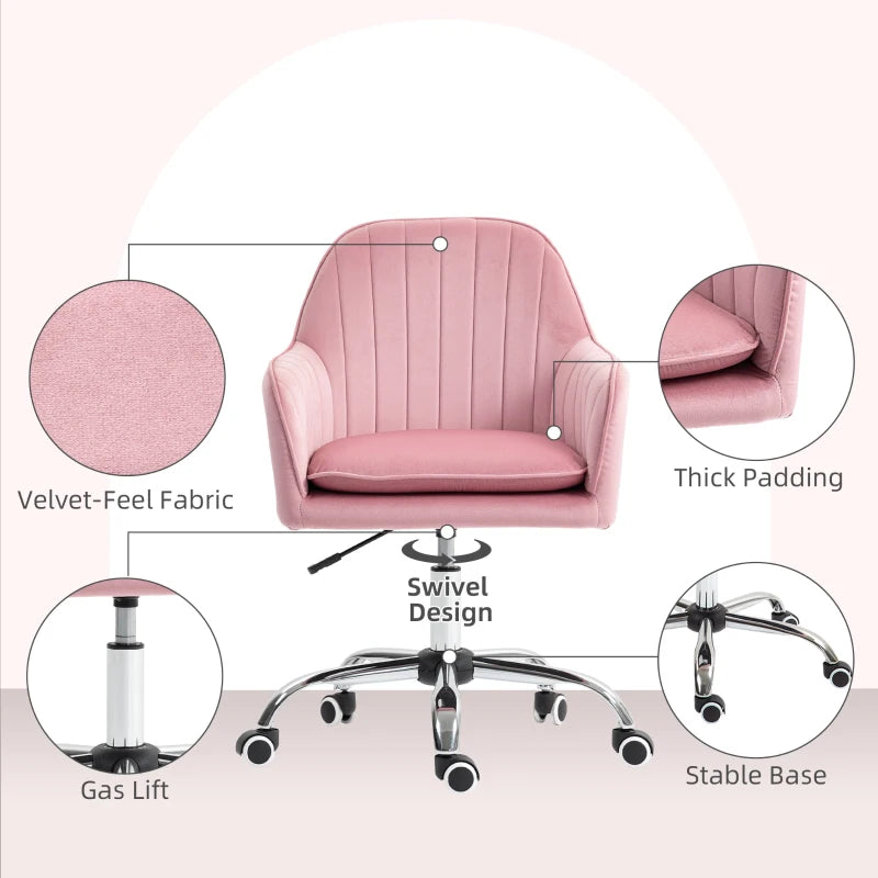 Stylish Dark Pink Velvet-Feel Tub Office Chair with Comfortable Seat Cushion - Perfect for Home or Office Decor