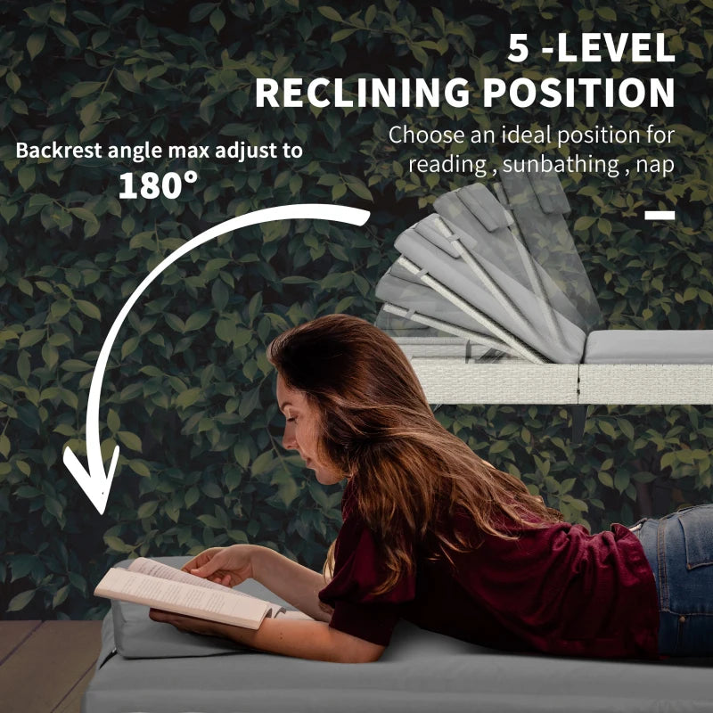 3-Piece Rattan Sun Lounger Set - Adjustable Recliner, Chaise Lounge Chair, Coffee Table - Light Grey