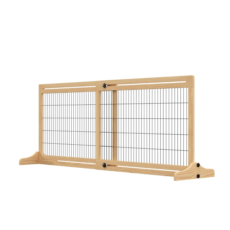 Freestanding Dog Gate - Foldable Indoor Pet Fence, Wooden Barrier for Doorways & Hallways, Adjustable 69H x 104-183 cm