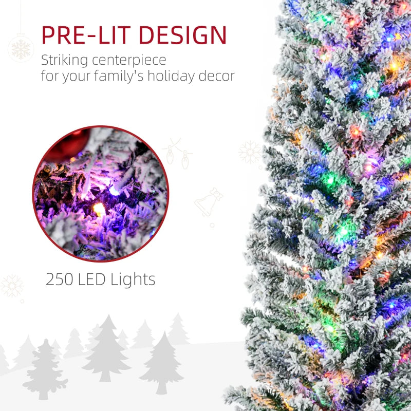 7.5' Prelit Artificial Christmas Tree with Colorful LED Lights, Flocked Tips, Berries & Pine Cones - Holiday Decor