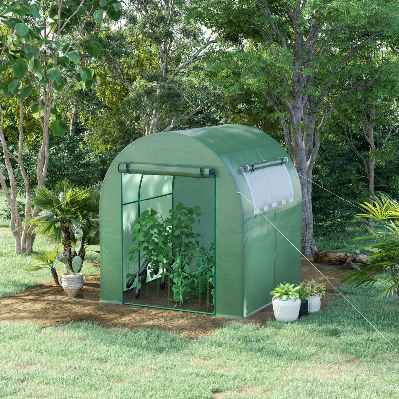 Green Garden Polytunnel Greenhouse with Roll-up Window and Door, 1.8 x 1.8 x 2 m