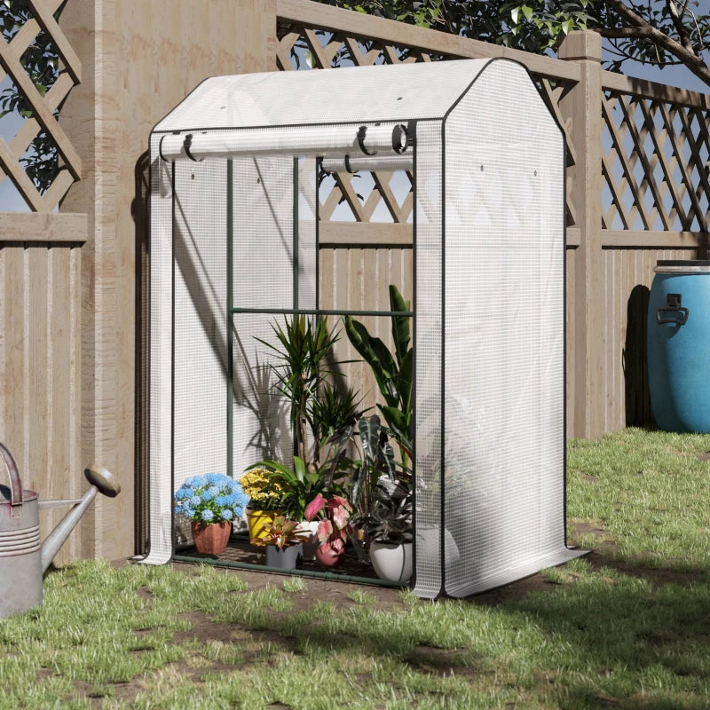 Portable White Mini Greenhouse with 4 Shelves for Plants, 100x80x150cm