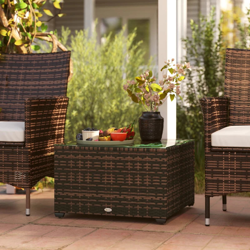 62 x 62cm Brown Glass-Top Rattan Side Table - Stylish Outdoor Furniture