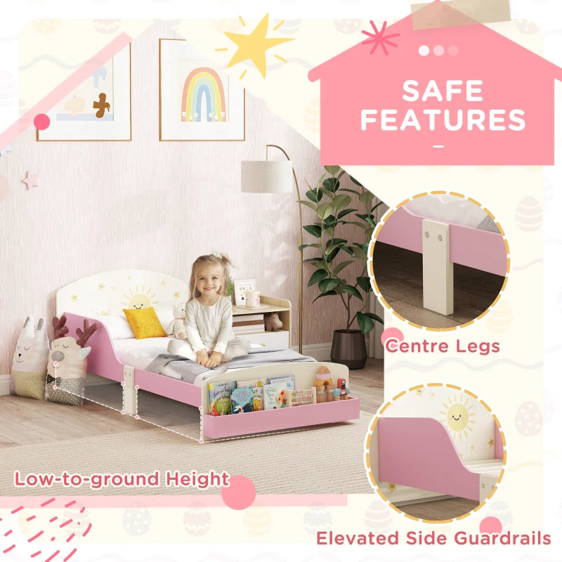 Sun Design Toddler Bed with Storage & Guardrails - Fits 140x70cm Mattress, Ideal for Ages 3-8 Years