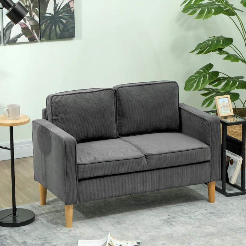 Small Grey Corduroy Two-Seater Sofa for Compact Living Spaces
