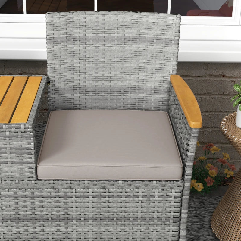 Grey Rattan Loveseat with Wood-Top Table