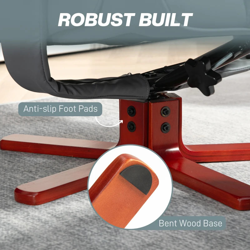 Grey Faux Leather Manual Recliner and Footstool Set for Ultimate Comfort and Relaxation