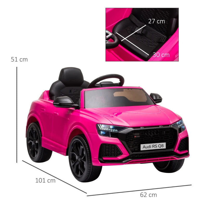 Audi RS Q8 6V Kids Electric Ride-On Car Toy with Remote, USB, MP3, Bluetooth - Pink Color