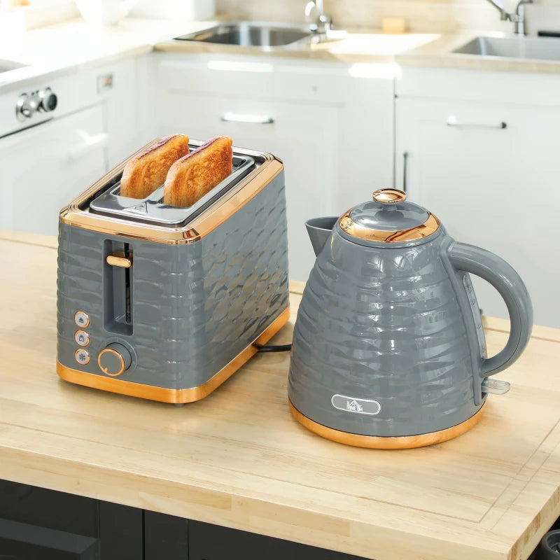 3000W Rapid Boil Kettle & 2 Slice Toaster Set - 1.7L Capacity, 7 Browning Controls, Crumb Tray, Stylish Grey Finish