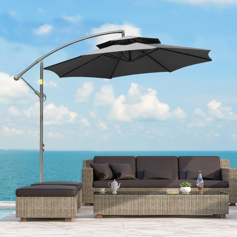Dark Grey 2.7m Cantilever Banana Parasol with Double Tier Canopy