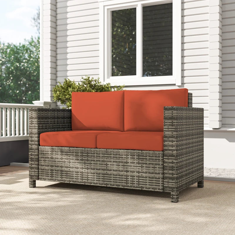 Stylish Rattan 2 Seater Sofa with Soft Cushions for Outdoor Patio Furniture Grey