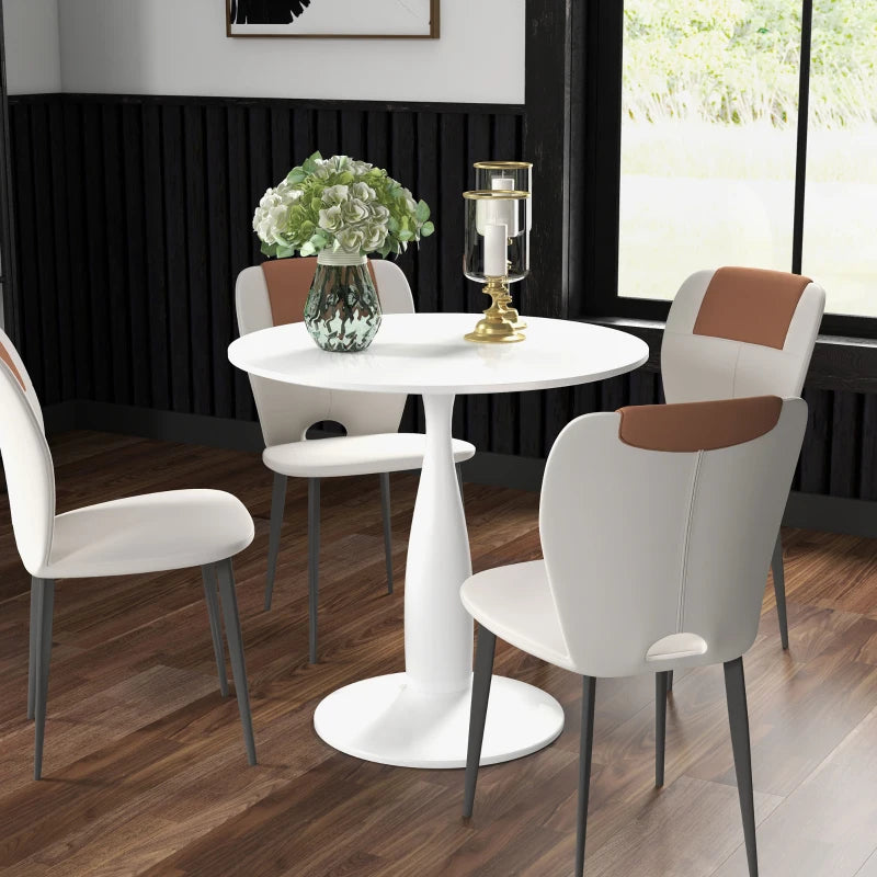 Modern Round Dining Table with Steel Base & Non-Slip Foot Pads - Space Saving Small Dining Room Table