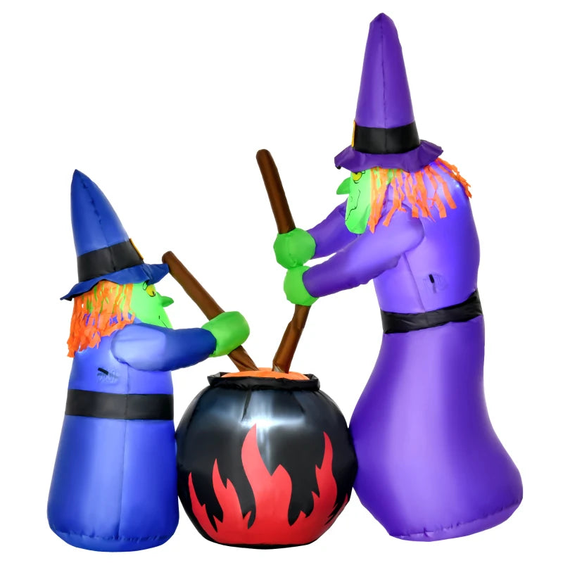 1.8m Inflatable Halloween Lawn Decoration - LED Witches & Black Cauldron Outdoor Air Blown Holiday Decor