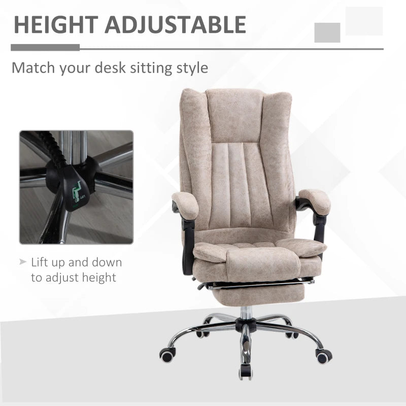 Vinsetto Microfibre Home Office Chair - Reclining Desk Chair with Armrests, Swivel Wheels & Footrest in Beige