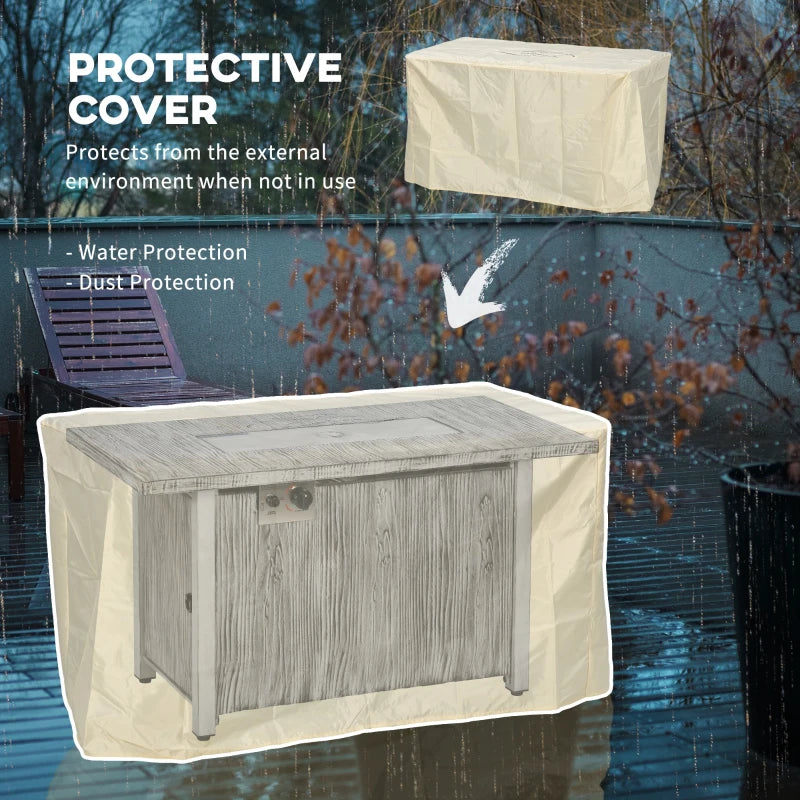 50,000 BTU Grey Gas Fire Pit Table with Cover & Glass Screen - Outdoor Heating Solution for Patios & Backyards