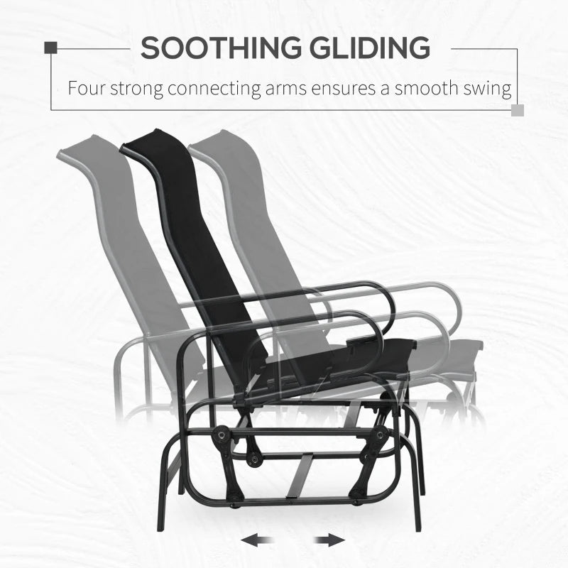 Black Outdoor Gliding Rocking Chair - Sturdy Metal Frame Garden Swing