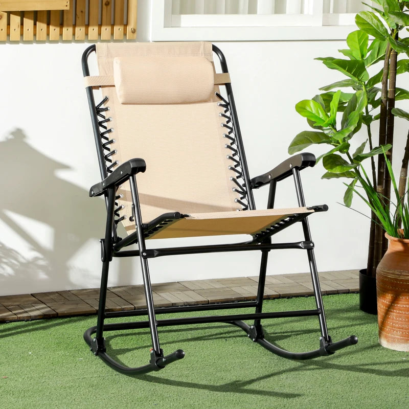 Beige Folding Rocking Zero Gravity Chair with Headrest