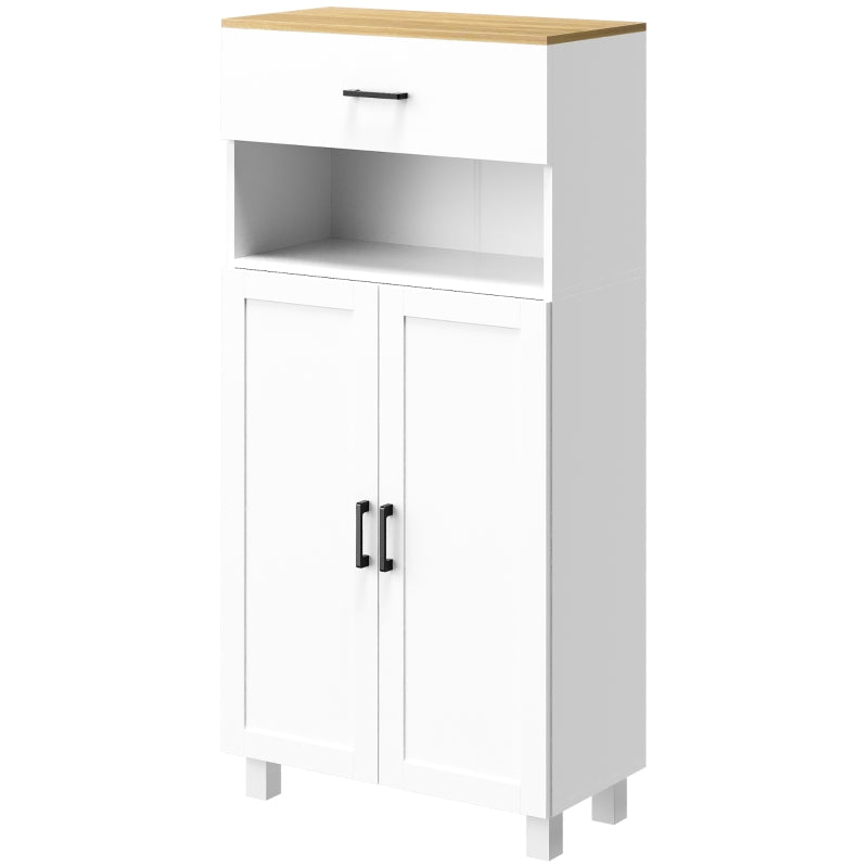 Nordic Freestanding Kitchen Cupboard - 130cm White Storage Cabinet with Drawer & Open Countertop for Living & Dining Room