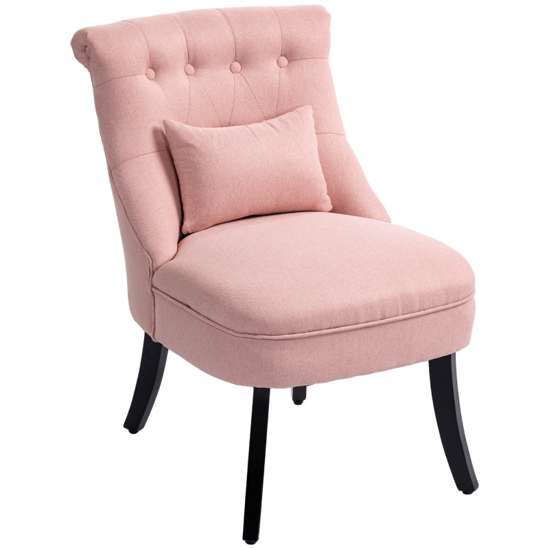 Upholstered Pink Fabric Tub Chair with Pillow and Solid Wood Legs for Living Room or Dining Room