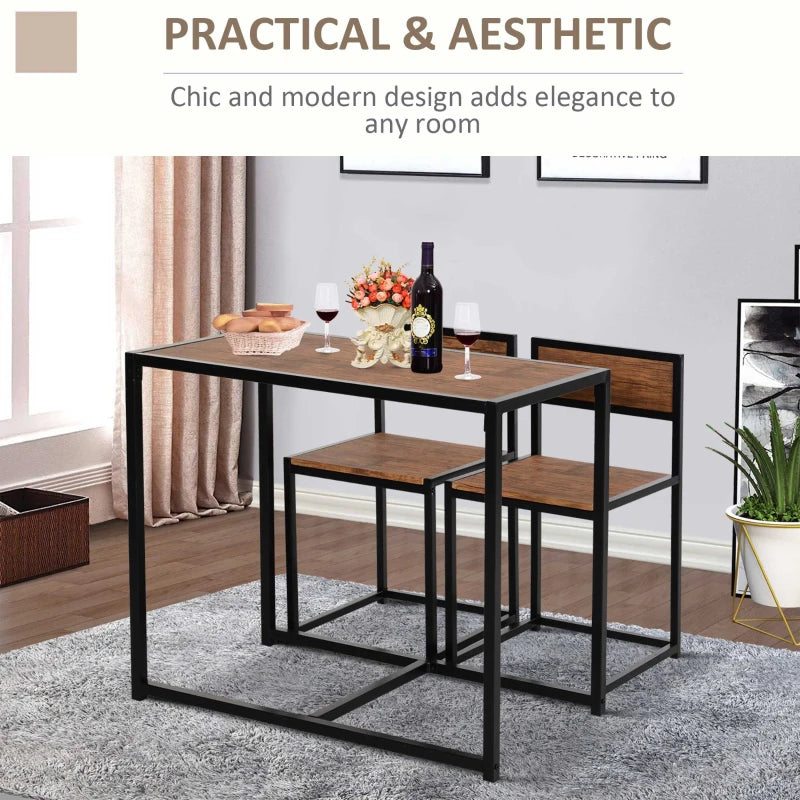 Compact Dining Table and Chairs Set for Small Spaces - Rectangular Steel Frame with Natural Finish - Ideal for Kitchens