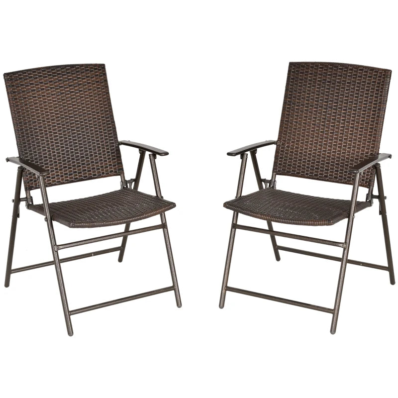Set of 2 Brown Folding Rattan Chairs - Stylish Outdoor Seating for Patio, Garden, and Balcony