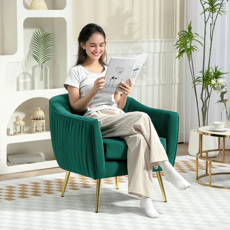 Velvet-Feel Green Shell Back Accent Chair for Stylish Home Decor